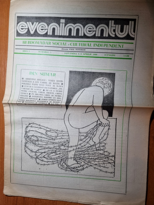 ziarul evenimentul 2-6 aprilie 1990-art foto orasul bucuresti si carol al 2-lea