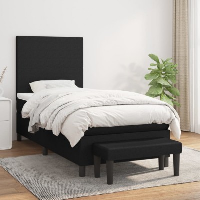 vidaXL Pat box spring cu saltea, negru, 100x200 cm, textil 3136415 foto
