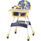 Scaun de Masa 2in1, Cyrax, pentru Copii de la 6 luni - 5 Ani, Inaltime Reglabila, Centura in 5 Puncte, Tava de Masa, Roti cu Frana, Cos Depozitare, Ju