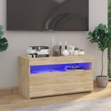 VidaXL Comodă TV cu lumini LED, stejar sonoma, 75x35x40 cm