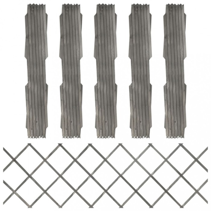 vidaXL Garduri din spalier, 5 buc., gri, 180x60 cm, lemn masiv de brad