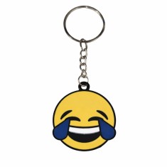 Breloc chei emoticon ras cu lacrimi, fata comica, metalic, galben, 9.8 x 3.8 cm, inel 2.6 cm, accesoriu decorativ