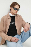 Bruuns Bazaar cămașă de piele &icirc;ntoarsă Barley culoarea bej, cu guler clasic, regular