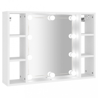 Dulap cu oglindă și LED, alb, 76x15x55 cm foto