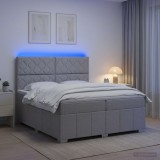 Cumpara ieftin Pat cu arcuri LED si saltea Gri deschis 200 x 200 cm Tesatura