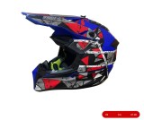 Casca copii Motocross - Enduro pentru motocicleta, ATV, bicicleta - marimea XS (47-48 cm), albastru mat cu design rosu-gri