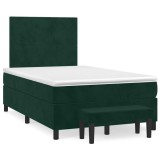 vidaXL Pat box spring cu saltea, verde &icirc;nchis, 120x190 cm, catifea 3270460
