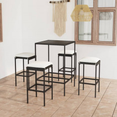 vidaXL Set mobilier bar de grădină cu perne, 5 piese, negru, poliratan