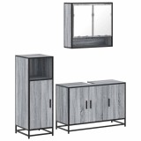 Cumpara ieftin Set mobilier de baie, 3 piese, gri sonoma, lemn prelucrat