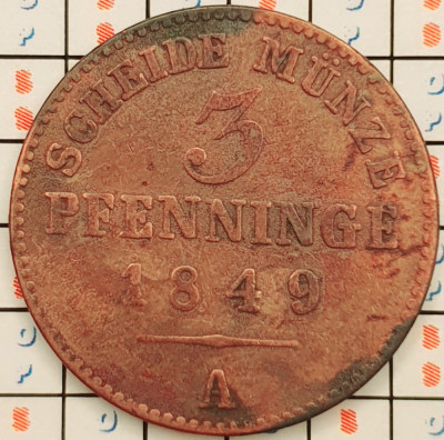 Germania Prussia Prusia 3 pfenninge 1849 - Friedrich Wilhelm IV - km 453 - A011 foto
