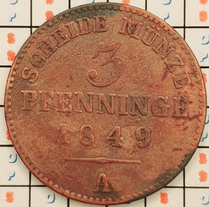 Germania Prussia Prusia 3 pfenninge 1849 - Friedrich Wilhelm IV - km 453 - A011