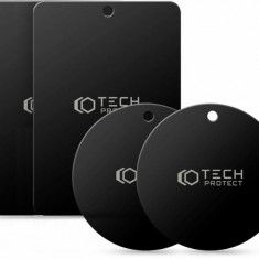 Set 4 placute metalice TECH-PROTECT Magnetic pentru suporturi auto, Adeziv 3M, Negru