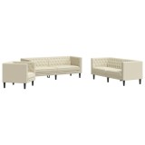 Cumpara ieftin Set canapele Chesterfield cu 3 locuri, crem, piele eco.