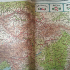 Harta interbelica Ceho-Slovacia, Austria, Ungaria din Atlas C. Teodorescu 1928