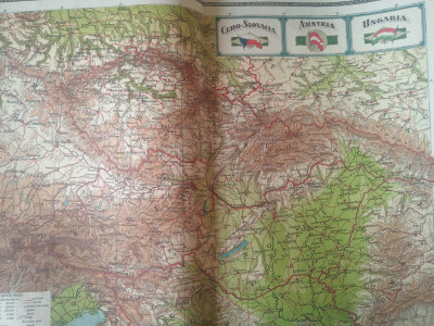 Harta interbelica Ceho-Slovacia, Austria, Ungaria din Atlas C. Teodorescu 1928 foto