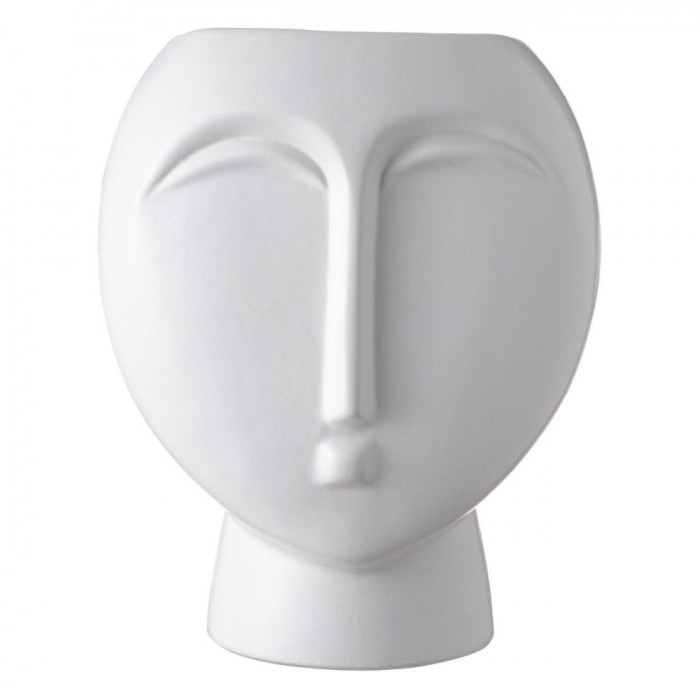 Vază Decorativă, Model Față Statuie, Culoare Alb, Material Ceramică, Dimensiuni 17x13.7x21.6cm