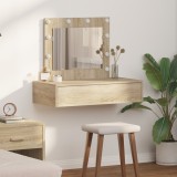 VidaXL Masă de toaletă suspendată cu LED, stejar sonoma