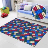 Cumpara ieftin Traversa Camera Copii Festonata Surfilata, Model Lego, Tesatura Plata, Latime 4m, Marime 400 x 300 cm, Multicolor, Antialergic, Polipropilena, Gradini