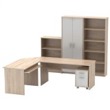 Cumpara ieftin Set mobilier birou natur stejar sonoma alb Johan 150x67.5x73.5 cm