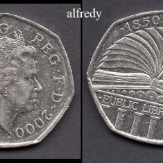 Anglia, Marea Britanie, 2000 50 Pence, Comemorativa, 150 de ani - Biblioteca