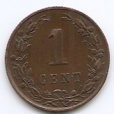 Olanda 1 Cent 1880 - Willem III / Wilhelmina , Bronz, 19 mm KM-107.1 (1)