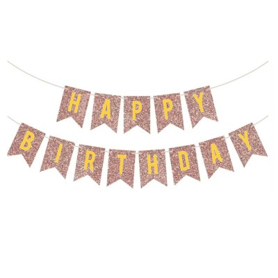 Banner Happy Birthday, Ghirlanda, 2.5m x 17cm, Auriu Rose Chrome, Ropet foto
