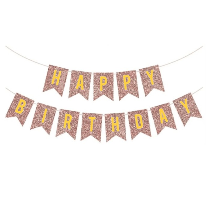Banner Happy Birthday, Ghirlanda, 2.5m x 17cm, Auriu Rose Chrome, Ropet
