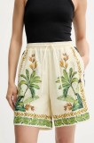 Adidas pantaloni scurti x Farm Rio femei, culoarea bej, modelator, high waist, JD6288