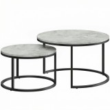 HOMCOM Set 2 măsuțe de cafea moderne, suprapuse, rotunde, gri marmorat | Aosom Romania