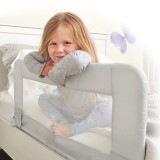 Bariera Protectie Pat Copii Honey Baby Gri 150x40cm, Montare Usoara, Siguranta Maxima, Portabila, Metal/Textil