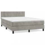Cumpara ieftin Pat box spring cu saltea, gri deschis, 140x200 cm, catifea