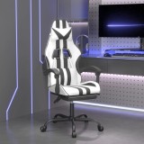Scaun de gaming pivotant cu suport picioare alb&amp;negru piele eco