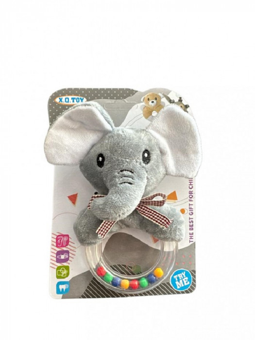 Jucarie zornaitoare de plus cu inel, Elefant, 7Toys