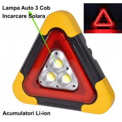 Triunghi reflectorizant auto, 3 X LED COB, &amp;Icirc;ncărcare USB, Acumulator foto