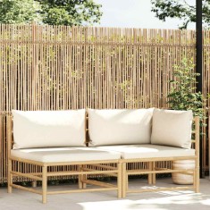 vidaXL Set mobilier de grădină cu perne alb crem, 2 piese, bambus 313143