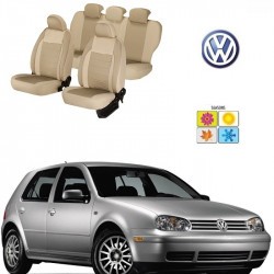 Huse scaune dedicate VW GOLF 1998 - 2005 Premium piele si textil Bej foto