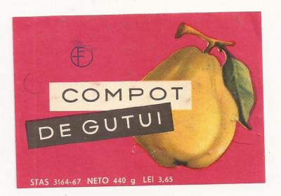 Eticheta , Ambalaj Fructus anii 70 - Comport de gurtui - NEFOLOSIT foto