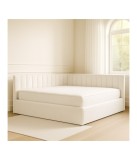 Pat Tapitat De Colt Figo Alb Catifea Premium + Saltea Lux Ortopedica 160x200cm