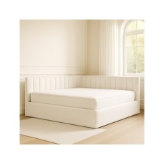 Pat Tapitat De Colt Figo Alb Catifea Premium + Saltea Lux Ortopedica 180x200cm