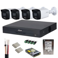 Sistem supraveghere Dahua 4 camere Full-Color 5MP, lentila 3.6mm, lumina alba 40m, microfon, DVR 4K Penta-brid, WizSense, 8 canale IP, HDD 1TB, acceso