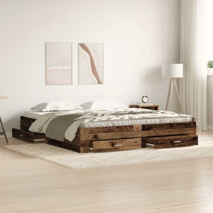 vidaXL Cadru de pat cu sertare Lemn vechi 180 x 200 cm Lemn compozit 3333960
