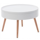 Masuta de cafea rotunda 60x40 cm, cu blat detasabil si spatiu depozitare, picioare din lemn de pin, alba Household NewTrend