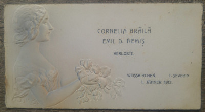 Invitatie nunta Turnu Severin 1912// embosata, influente art nouveau foto