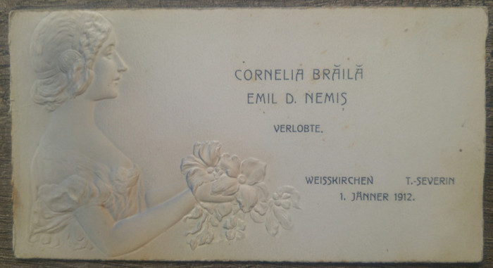 Invitatie nunta Turnu Severin 1912// embosata, influente art nouveau