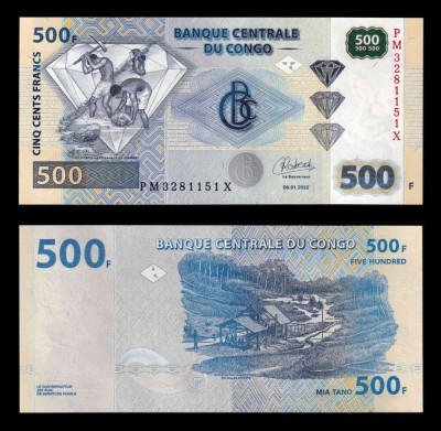 CONGO █ bancnota █ 500 Francs █ 2022 █ P-96D █ UNC █ foto