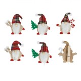 Clestisori Decorativi Craciun, Gnome, Set 6 Buc, Caciula Rosie in Carouri, Lemn, Oem