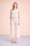 Women's Linen Look Sleeveless Top and Trousers Ecru Set