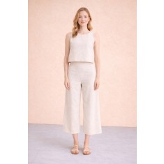 Women's Linen Look Sleeveless Top and Trousers Ecru Set