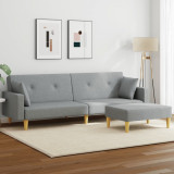Canapea Extensibila 2 Locuri vidaXL Gri Deschis cu Taburet, Textil, 220x84.5x69 cm