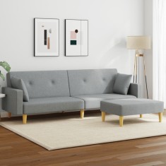 vidaXL Canapea extensibilă cu taburet, 2 locuri, gri deschis, textil